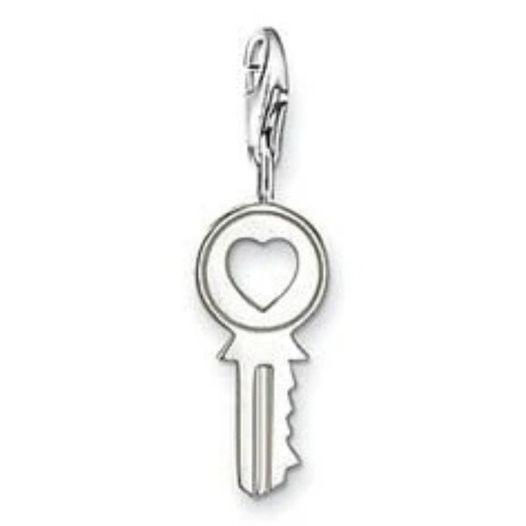 Thomas Sabo Key w/ Heart Cut-Out 925 Silver Dangle Charm - Picture 1 of 4